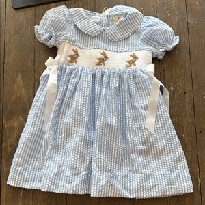 NWT Blue Striped Toddler Dress with Embroidery